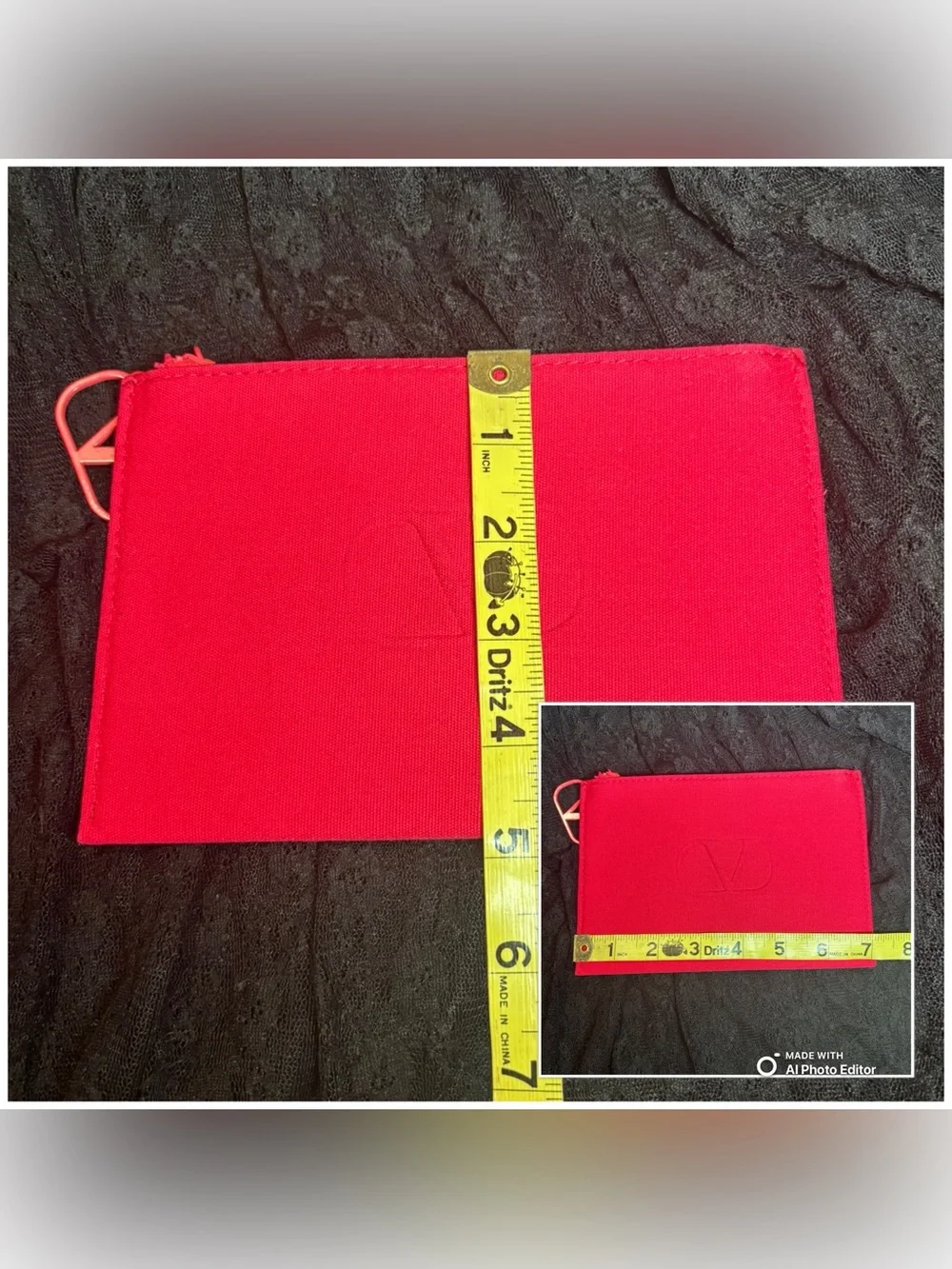 NWT Valentino Beauty Red Cotton Canvas V Logo Cosmetic Pouch Makeup Bag Travel